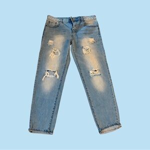 SHEIN Men's Light Blue Distressed Bootcut Jeans